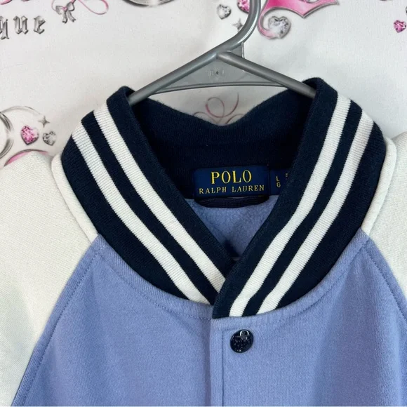 Polo Ralph Lauren coat jacket buttons stripes Blue and White Varsity Jacket - Picture 10 of 16